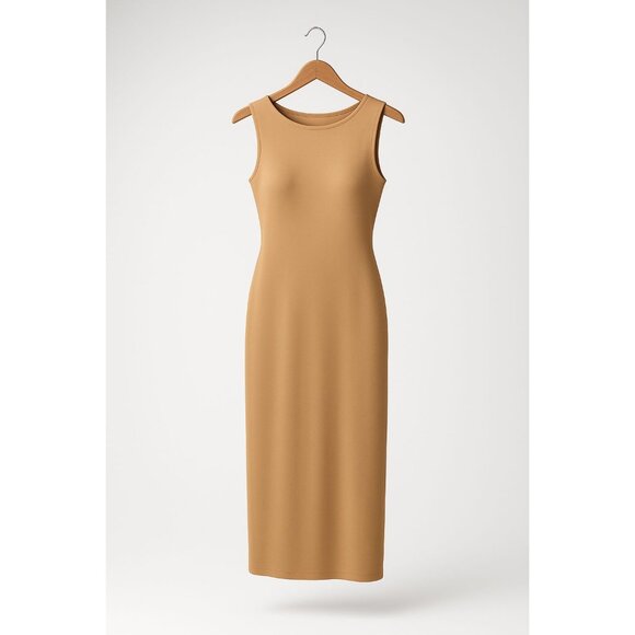 WeWoreWhat Boat Neck Midi Dress Beige Women’s Large Cotton Rib Knit Minimalist - Picture 14 of 16